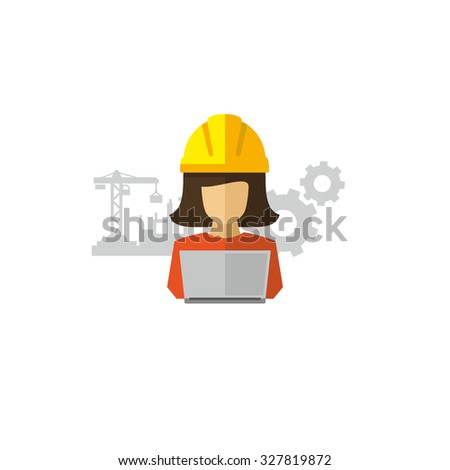 Woman Engineer Architect Using Laptop Vector icon