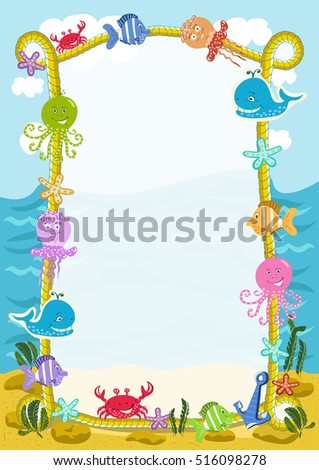 Sea Frame Cartoon Sea Animals Childrens Stock Vector 516098278 ...