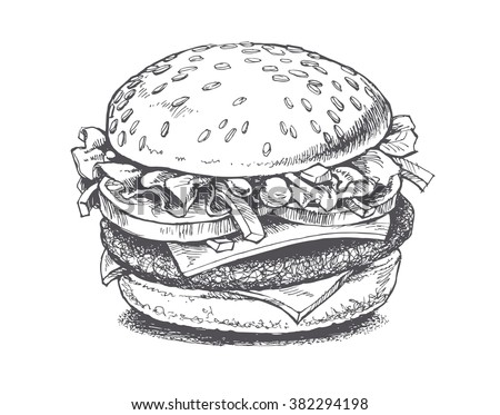 stock vector illustration of a burger vector drawing 382294198