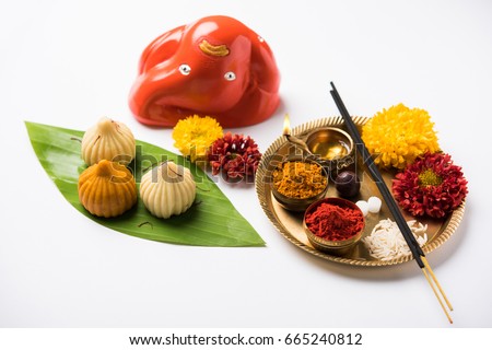 Image result for pooja thali aur modak images