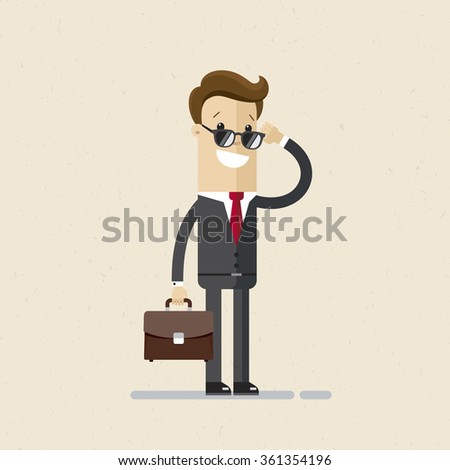 Businessman or manager. A man in a suit and sunglasses with a briefcase in his hand. Illustration, vector, EPS10.