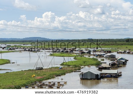 DONG NAI - VIETNAM: May 20, 2016: Group of floating house on La Nga river, Dong Nai, Vietnam.