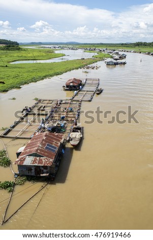 DONG NAI - VIETNAM: May 20, 2016: Group of floating house on La Nga river, Dong Nai, Vietnam.