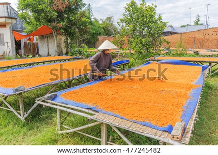 TAY NINH,VIETNAM - NOV 25, 2014:Tay Ninh chili shrimp salt (muoi tom),Vietnamese cuisine.Tay Ninh is famous for wholesale shrimp salt in Vietnam.This kind of salt is made of dried shrimp