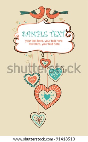 Valentin`s Day card with birds - invitation for party or wedding