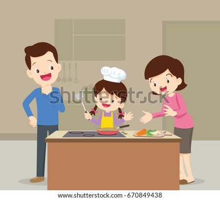 Download Happy Family Dad Mom Daughter Cooking Stock Vector ...