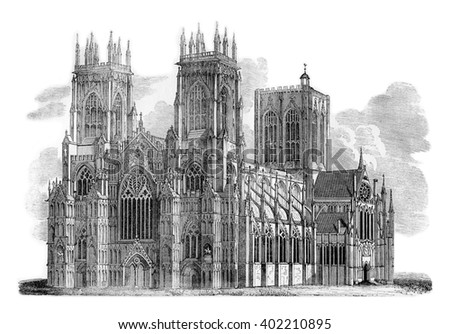 York minster vintage engraved illustration colorful history of england 1837 York minster vintage engraved illustration colorful history of england 1837