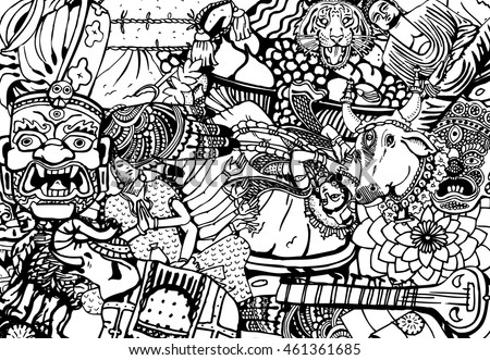Hand drawn black and white india collage Hand drawn black and white india collage