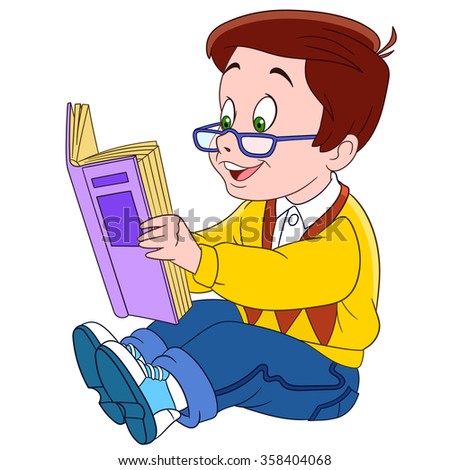 Cute Happy Cartoon Reader Boy Book Stock Vector 358404068 - Shutterstock