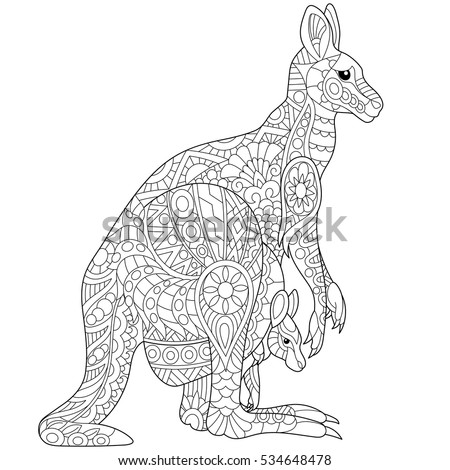 Stylized Australian Kangaroo Family Mother Her Stock  