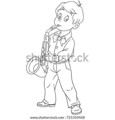Coloring Page Of Cartoon Boy Playing Saxophone Music Book Design For Kids And Children