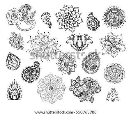 Henna Doodle Vector Elements Ethnic Floral Stock Vector ...