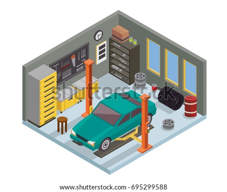 Modern Isometric Car Workshop Garage Interior Stock Vector ...