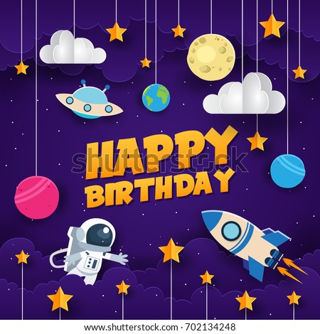 Modern Paper Art Style Happy Birthday Stock Vector 