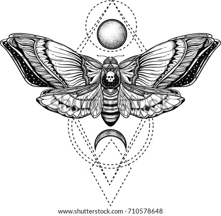 Black White Deadhead Butterfly On Sacred Stock Vector 710578648 ...