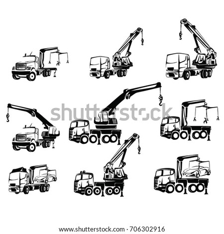 Truck Cranes Set Hand Drawn Sketch Stock Vector 416991706 - Shutterstock