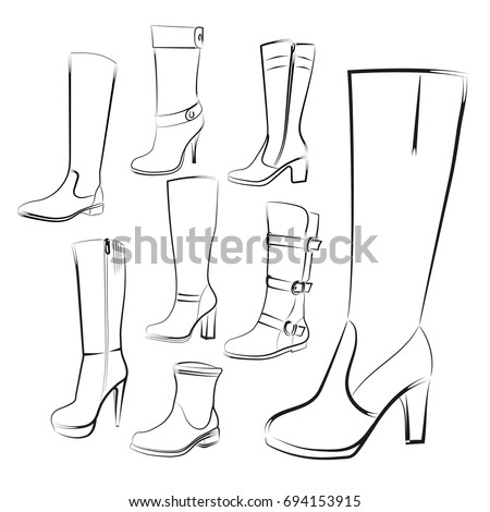 Womens Boots Set Hand Drawing High Stock Illustration 694153915