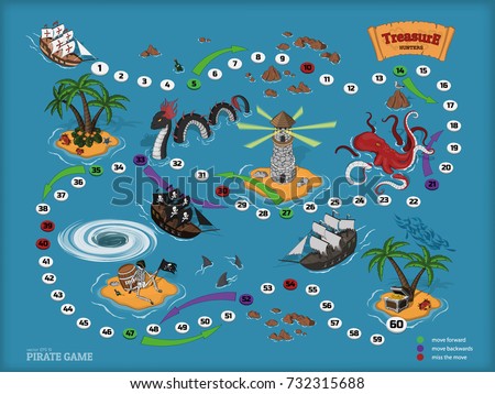 Pirate Board Game Children Map Treasure Stock Vector 732315688 ...