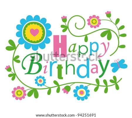 Cute Happy Birthday Card Vector Illustration Stock Vector 94251691 ...