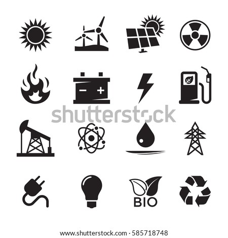 Energy Icons Set Black On White Stock Vector 585718748 - Shutterstock