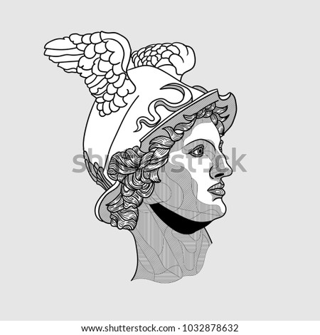 Classical Sculpture. Vector illustration hand drawn. Hermes / Mercury