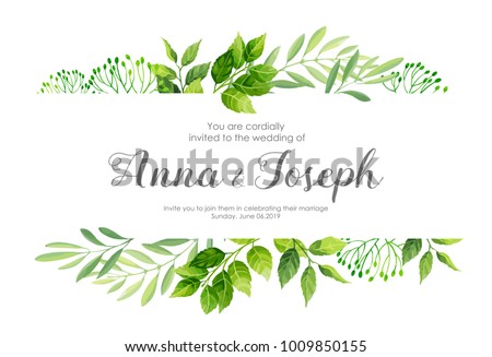 wedding green invitation vector Green Invitation Vector Stock Border Leafs Wedding Vector