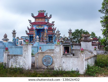 Vietnam Quang Binh Province: Family grave yards with shrines.