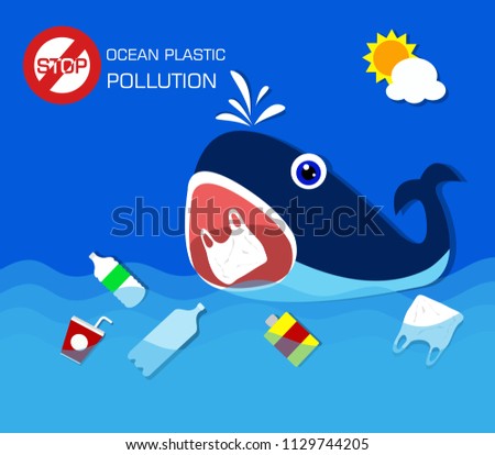 Plastic Pollution Ocean Environmental Problem Whale Eating Stock Vector ...