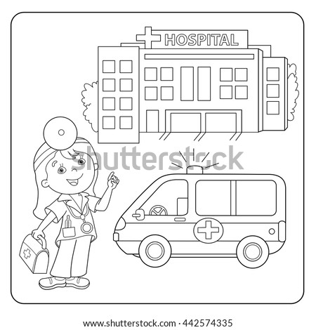 coloring page outline cartoon doctor first stock vector