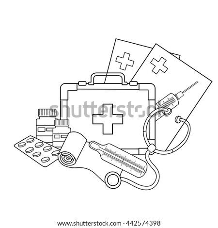 Coloring Page Outline Medical Instruments Profession Stock Vector