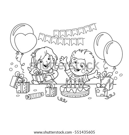 Coloring Page Outline Children Gifts Holiday Stock Vector 551435605 ... Coloring Page Outline Children Gifts Holiday Stock Vector 551435605 ...