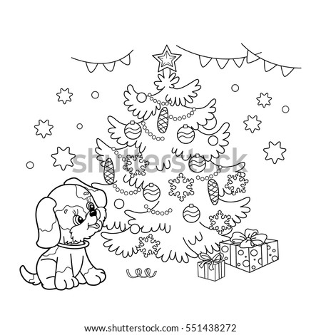 Coloring Page Outline Of Christmas Tree With Ornaments And Gifts Puppy The Year