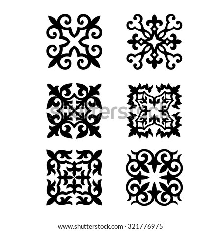 Set Kazakh National Ornaments Patterns Stock Vector 321776975 ...