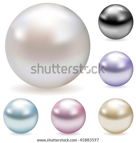 Vector collection of color pearls isolated on white.