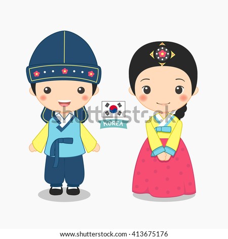 Illustration Of Boy And Girl In Korean Costume Illustration Of Boy And Girl In Korean Costume