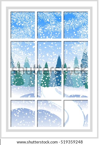 Download Winter Christmas Window View Snowy Forest Stock Vector ...