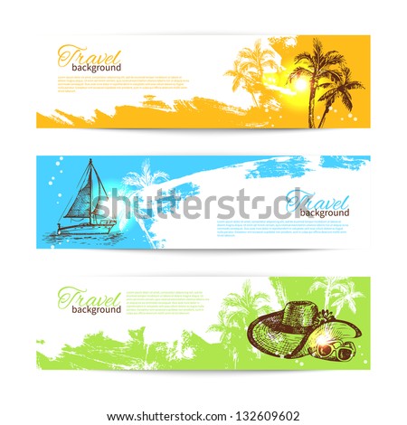 Banner set of travel colorful tropical splash backgrounds