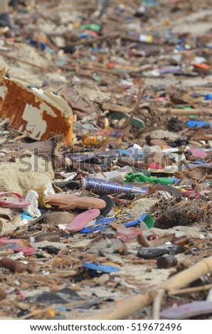Beach full of rubbish