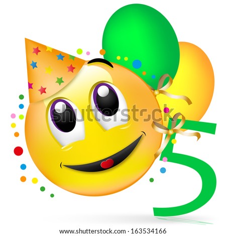 smiley with balloons, having a party, The fifth birthday - stock photo