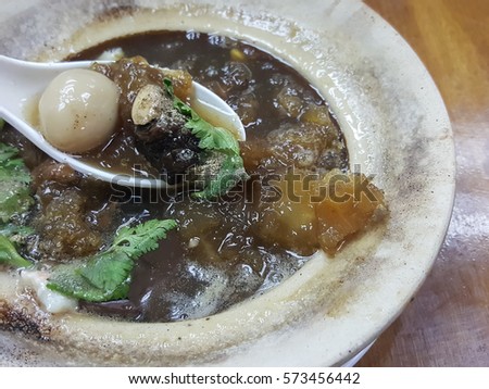 Close-up,Braised Fish Maw with sauce for healthy served on pot