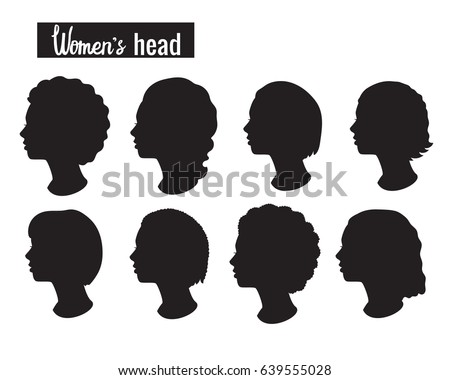 Vector Set Silhouette Woman Head Black Stock Vector 