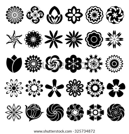 Set Thirty Stylized Black Flower Vectors Stock Vector 325734872 ...