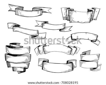 Set Sketches Ribbons Hand Drawn Illustration Stock Vector 708028195