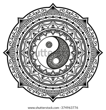Vector henna tatoo mandala. Yin-yang decorative symbol. Mehndi style.