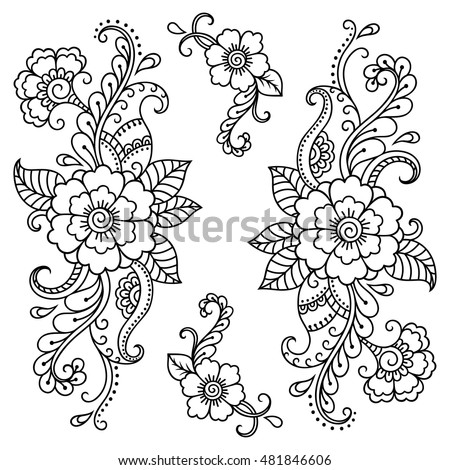 Set Black Flower Design Stock Vector 72229225 - Shutterstock