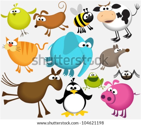 Funny Cartoon Animals Stock Vector 104621198 - Shutterstock