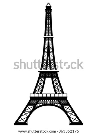 French Eiffel Tower Blackandwhite Color Silhouette Stock Illustration ...