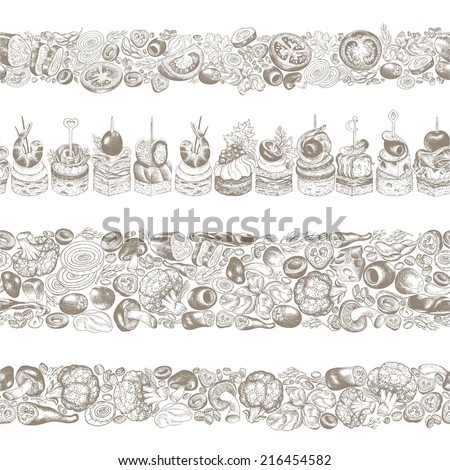 Download Collection Kitchen Seamless Horizontal Borders Handdrawn ...