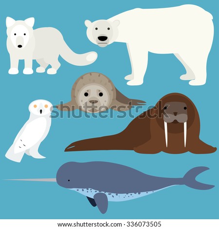 Set Cartoon Arctic Animals Vector Illustration Stock Vector (Royalty