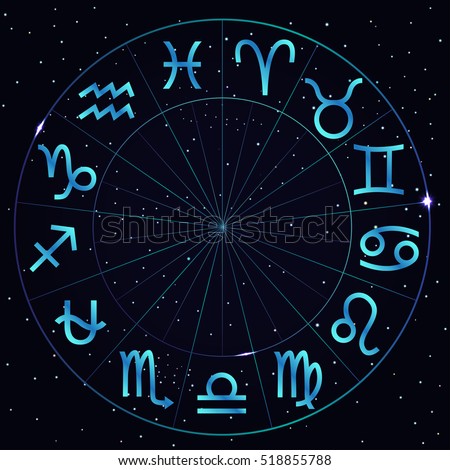 Vector Illustration Zodiac Circle On Cosmic Vector de stock518855788